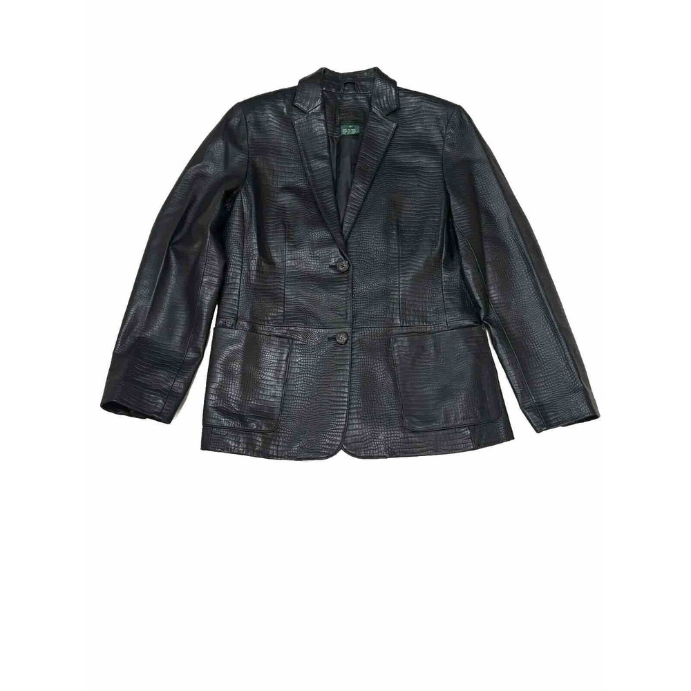 Lauren Ralph Lauren Jacket Women's Small Black Croc Embossed Leather Long Sleeve